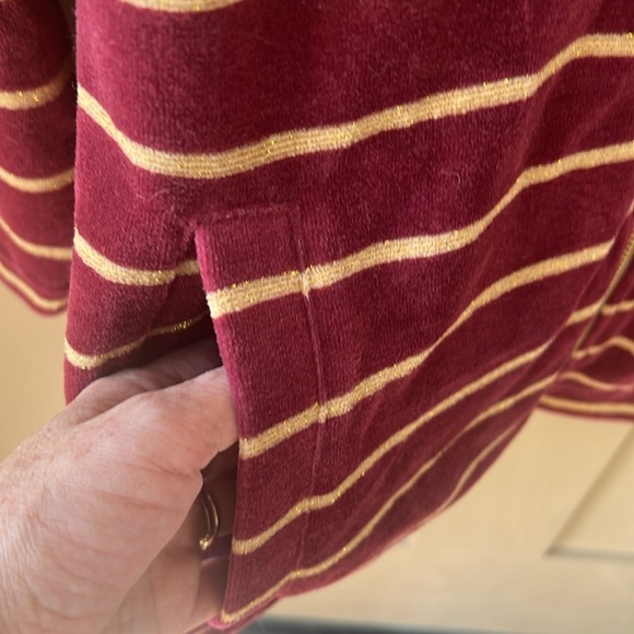 Quacker Factory 2X Velvet Burgundy Gold Stripe Zip Up Cardigan Sweater Game Day - Picture 5 of 8